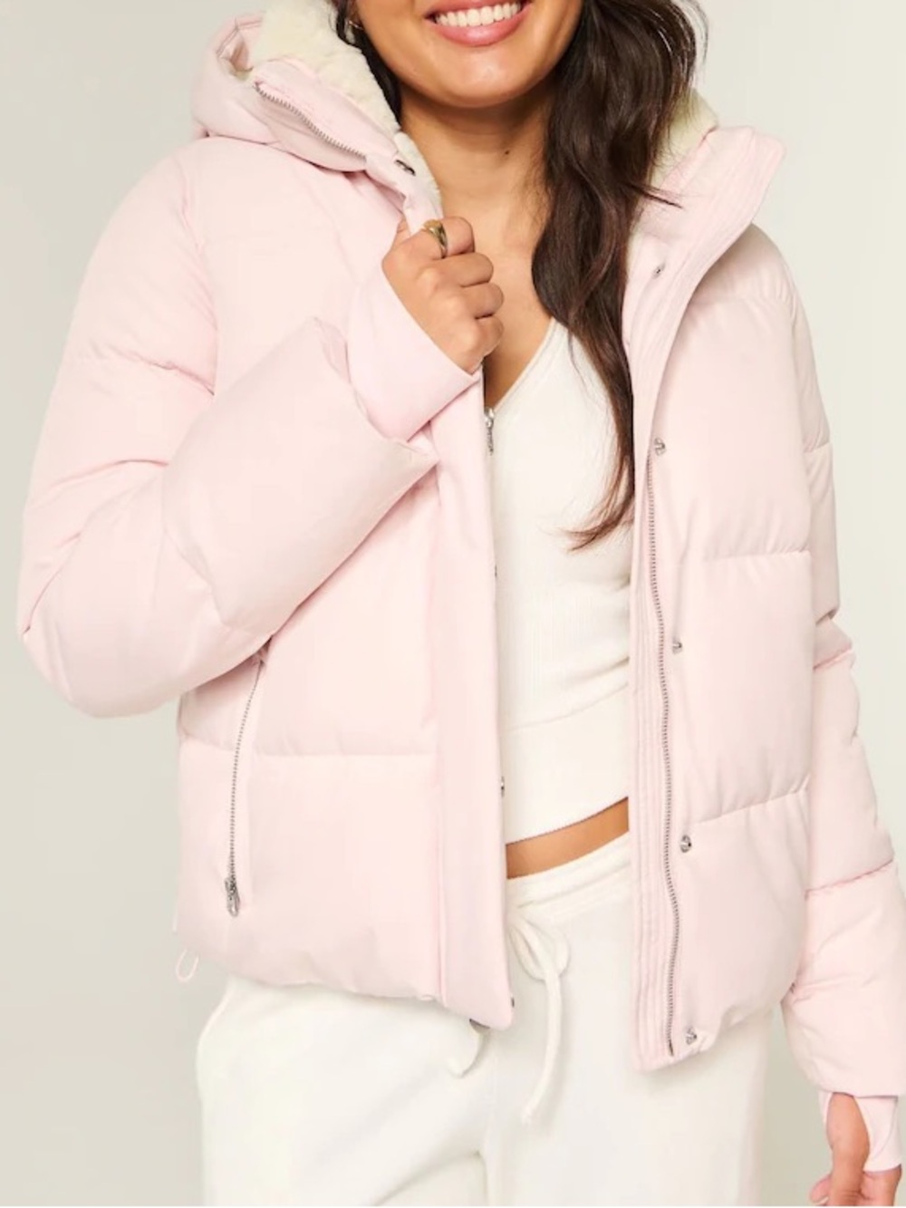 Hollister Light Pink Puffer Hooded Jacket